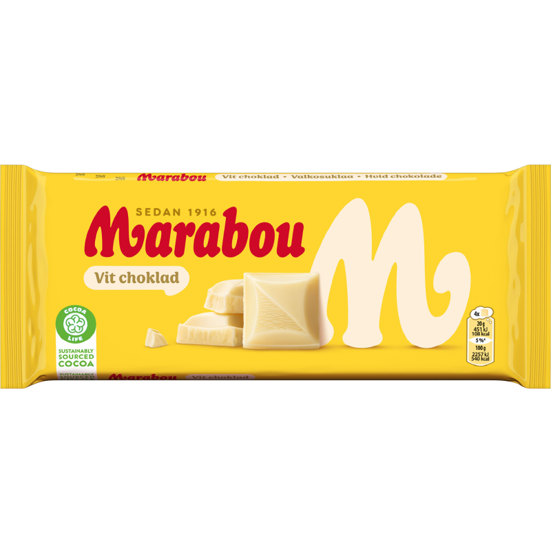 Valkosuklaalevy Marabou 180 g Vit