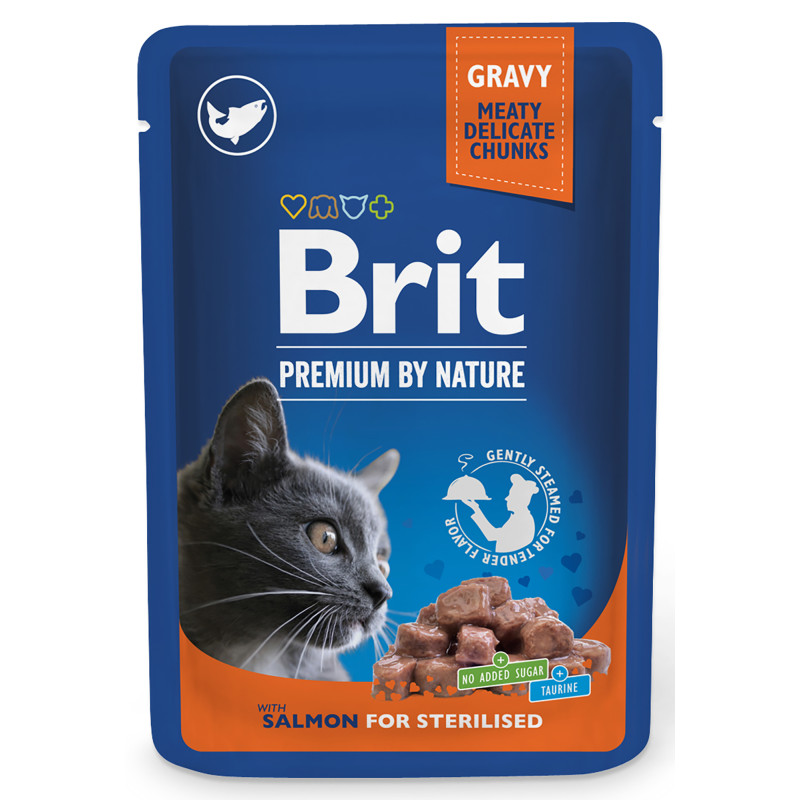 Kissanruoka Brit Premium 100 g lohta kastikkeessa steriloiduille kissoille