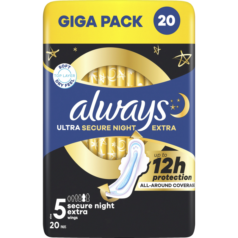 Terveysside Always 20 kpl Ultra Secure Night Extra S5