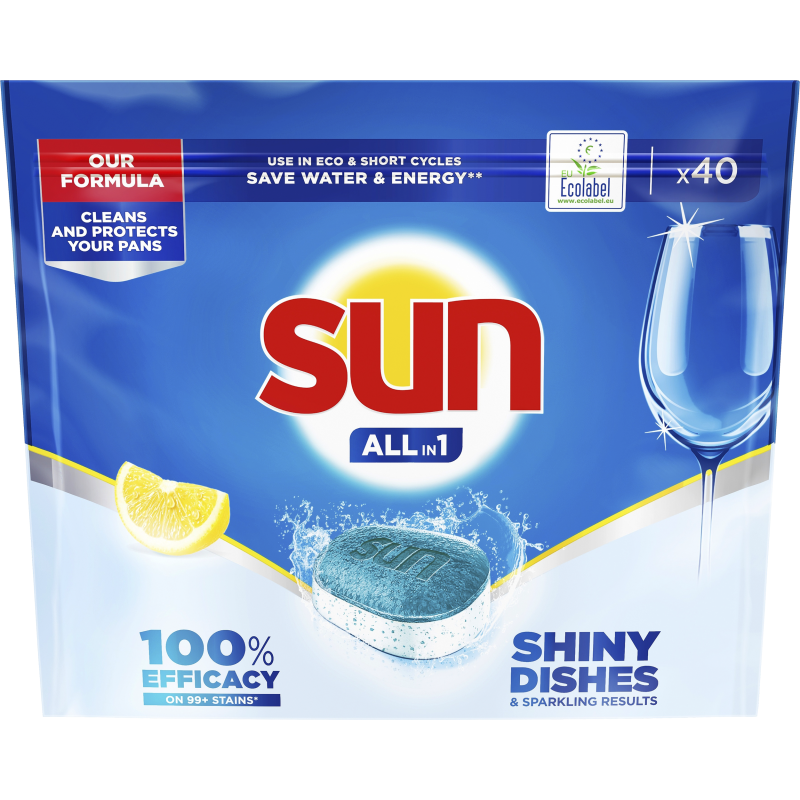 Konetiskitabletti Sun 40 kpl All-in-1 Lemon