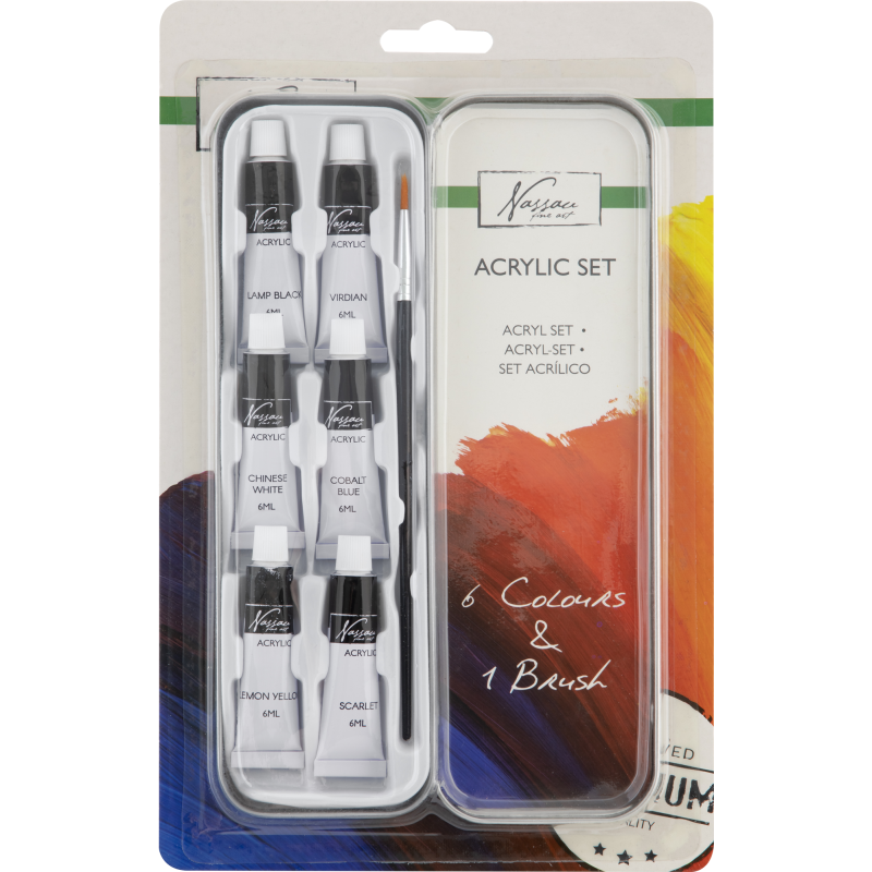 Akryyliväri Nassau Fine Art 6 x 6 ml + sivellin