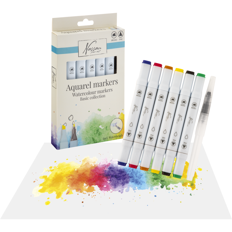 Akvarellitussi Nassau Fine Art 6 kpl Basic Collection kaksipäinen
