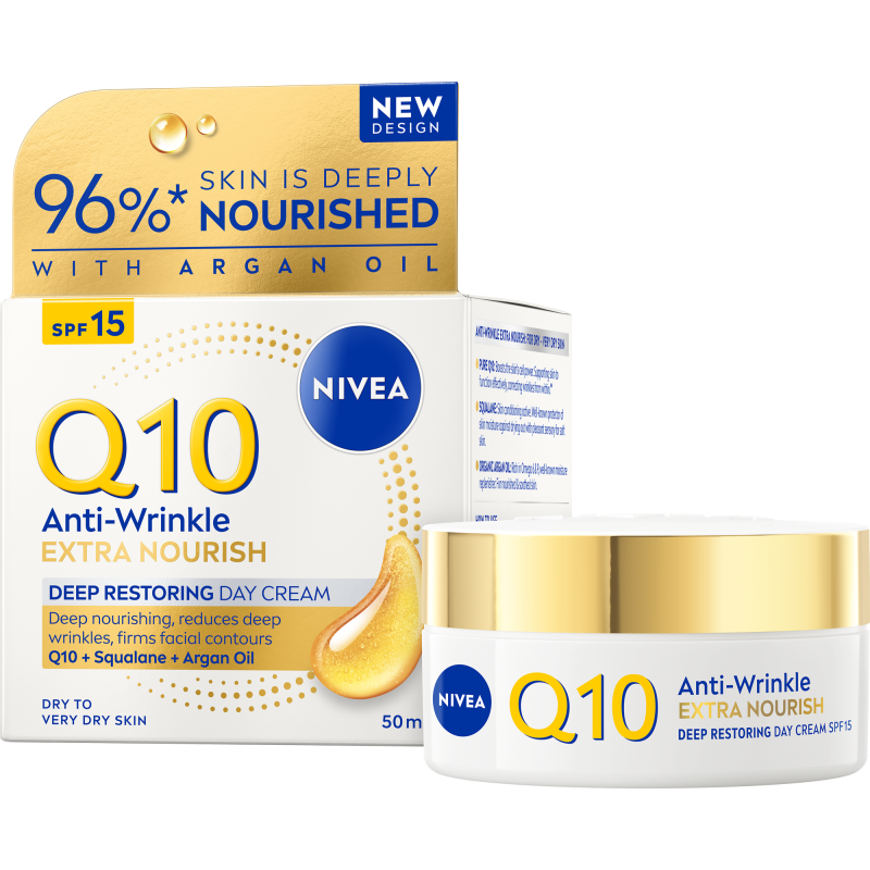 Päivävoide Nivea Q10 50 ml Anti-Wrinkle Extra Nourish Deep Restoring SK 15