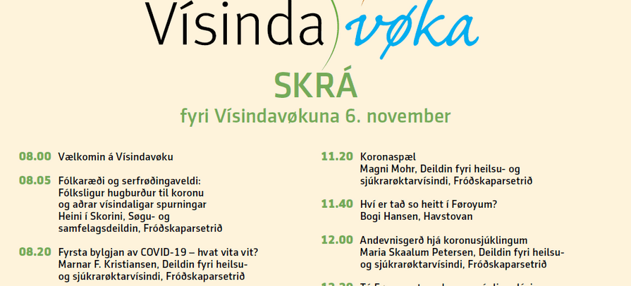 Tilmelding til Vísindavøku letur upp fríggjadagin 23. oktober kl. 12