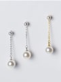 925 Sterling Silver With 18k Gold Plated Delicate Artificial Pearl Ball Drop Earrings