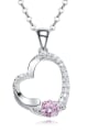 925 Sterling Silver With Platinum Plated Delicate Heart Dancing stone Necklaces