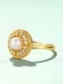 925 Sterling Silver With Round Freshwater Pearl Vintage free size Ring