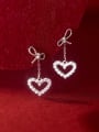 925 Sterling Silver With Cubic Zirconia  Heart Drop Earrings