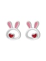 925 Sterling Silver With  Enamel Rabbit Stud Earrings