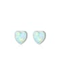 925 Sterling Silver With  Opal Simplistic Heart Stud Earring