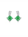 925 Sterling Silver With Cubic Zirconia Delicate Square Stud Earrings