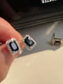 925 Sterling Silver With White Gold Plated Delicate Square Stud Earrings