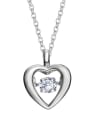 925 Sterling Silver With Platinum Plated Delicate Heart Dancing stone Necklaces