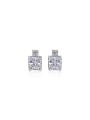 925 Sterling Silver With White Gold Plated Delicate  High Carbon Diamond Square Stud Earrings