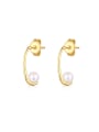 925 Sterling Silver With Gold Plated Delicate Freshwater Pearl Moon Stud Earrings