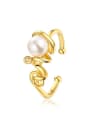 925 Sterling Silver With Gold Plated synthetic pearl Solitaire Ring