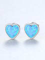 925 Sterling Silver With  Opal Simplistic Heart Stud Earring