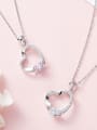 925 Sterling Silver With Platinum Plated Delicate Heart Dancing stone Necklaces