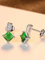 925 Sterling Silver With Cubic Zirconia Delicate Square Stud Earrings