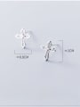 925 Sterling Silver With  Cubic Zirconia Cross Stud Earrings