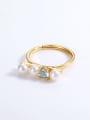 925 Sterling Silver With Gold Plated Delicate Topaz+Artificial Pearl free size Ring