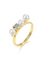 925 Sterling Silver With Gold Plated Delicate Topaz+Artificial Pearl free size Ring