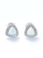 Fashion Tiny Triangle Opal stone Cubic Zirconias 925 Silver Stud Earrings