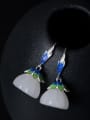 Ethnic style White Jade Lotus Seedpod 925 Silver Earrings