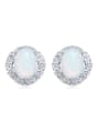Tiny Oval Opal stone Zirconias 925 Silver Stud Earrings