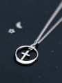 S925 Silver Necklace Pendant female fashion simple circular cross necklace round necklaces D4295