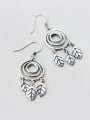 Women Vintage Leaf Shaped S925 Silver Drop Earrings