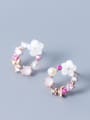 Women Fresh Flower Shaped Rose Gold Plated Pearl Stud Earrings