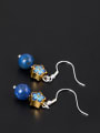 Ethnic style Blue Stone Bead Enamel Flower 925 Silver Earrings