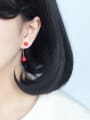 Personality Double Red Shell Beads S925 Silver Drop Earrings