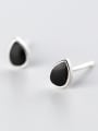 Trendy Black Water Drop Shaped Glue S925 Silver Stud Earrings