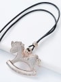 Fashion Wooden Horse Swarovski Crystals Leather Sweater Chain