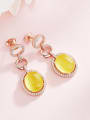 Fashion Yellow Opal Stone Cubic Zirconias 925 Silver Stud Earrings