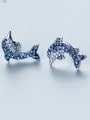 Pure silver Rhinestone gradually change the Blue Dolphin Earrings