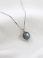 Simple Round Stone Pendant Silver Necklace