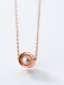 Pure silver simple round rose gold synthetic pearl collarbone chain