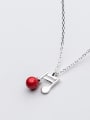 Creative Note Shaped Red Artificial Pearl S925 Silver Necklace