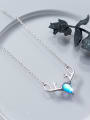 Akk-match Blue Antler Shaped Crystal Silver Necklace