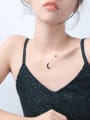 Sterling Silver unique black Rhinestone star and Moon Necklace