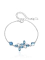 Fashion Little Leaves Blue Swarovski Crystals 925 Silver Bracelet