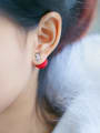 S925 Silver Snowflake Deer Artificial  Red Pearl Christmas stud Earring