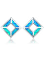 Copper inlay blue opal square personality stud earrings