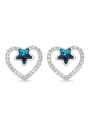 Fashion Hollow Heart Little Star Swarovski Crystals 925 Silver Stud Earrings