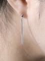 Simple Slim Square Bar Silver Smooth Stud Earrings