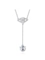 Simple Eye shaped Swarovski Crystals Pendant 925 Silver Necklace