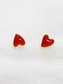 Sterling Silver Mini red heart peach Stud Earrings